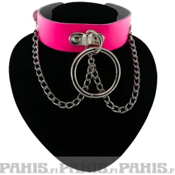 Clearance Bullet 69- Choker, Ring and chain Fluorescent Patent Pink Chokerit|Pikkutuhmaa