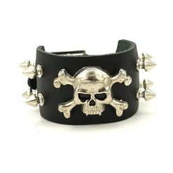 Sale 2 row skull 4 small spikes - Niittiranneke Pääkallokamaa|Nahka- Ja Niittirannekkeet