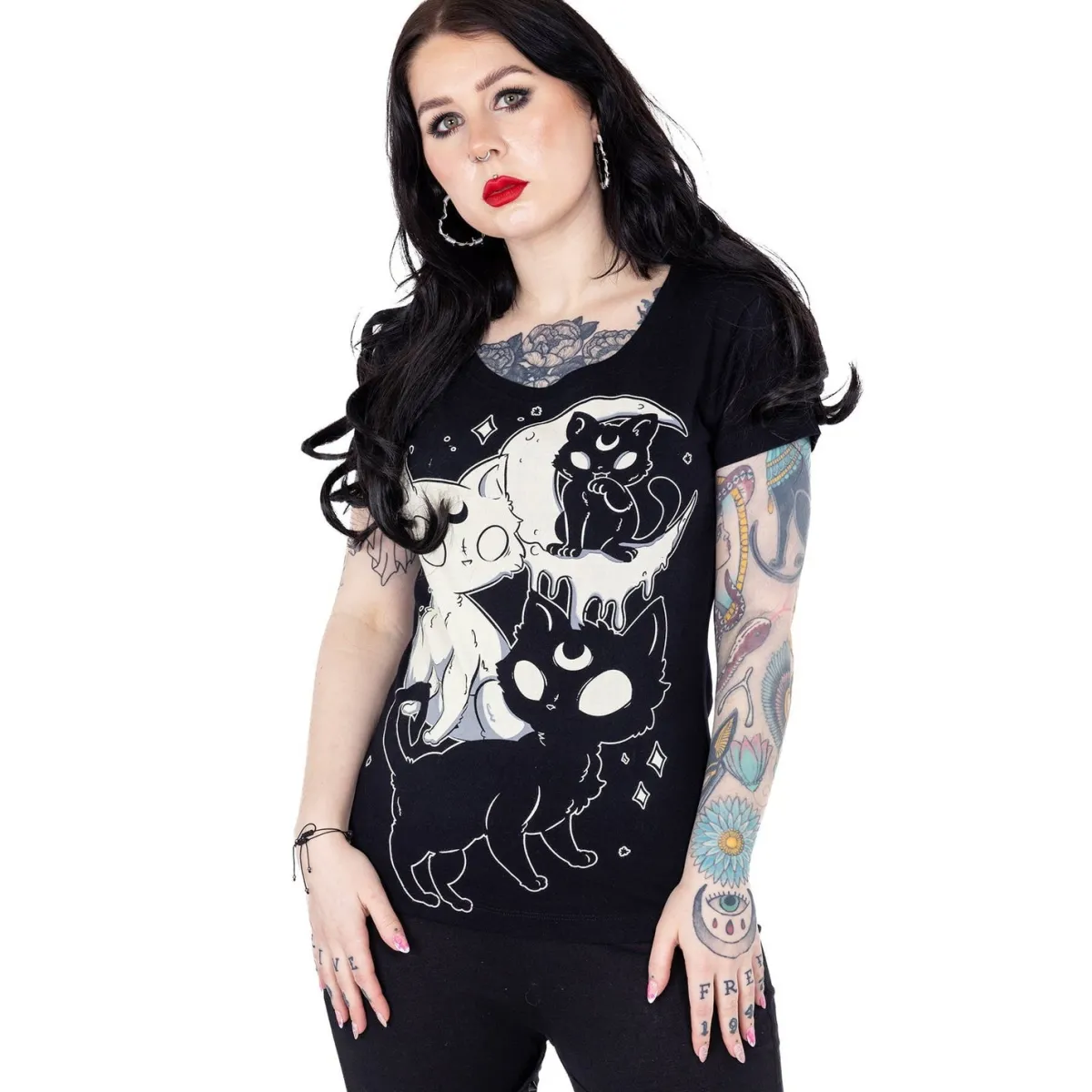 Outlet Cupcake Cult Midnight Kitty - Lady fit T-paita Kissateema|T-Paidat