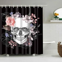 Clearance Floral Skull - Suihkuverho Kylpyhuone|Rockabilly