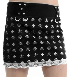 Online Gothic Mini Skirt Skulls & Crosses - Hame, white Hameet|Punk!