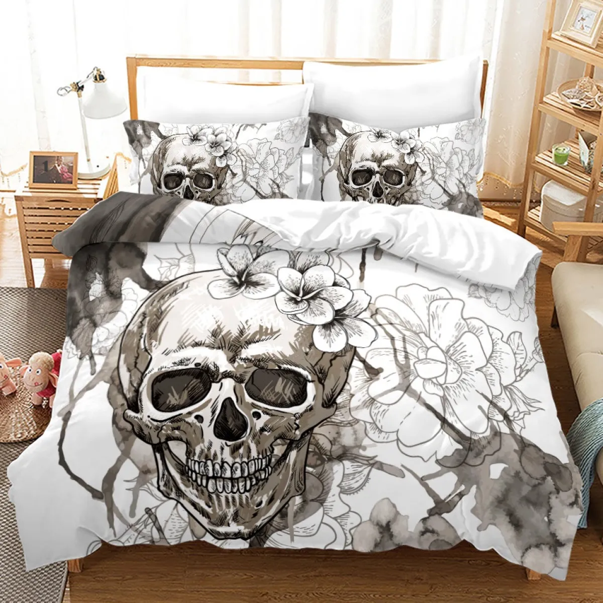Outlet Ink skull - Pussilakana + tyynyliina Bikerit|Goottikamaa