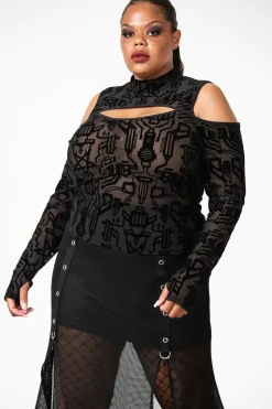 Best Tuned Out Mesh Cold Shoulder Pusero Pitkähihaiset