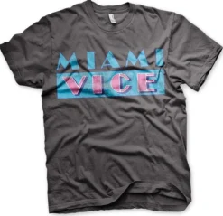 Clearance Miami Vice Distressed logo - T-paita, tummanharmaa Miami Vice|T-Paidat