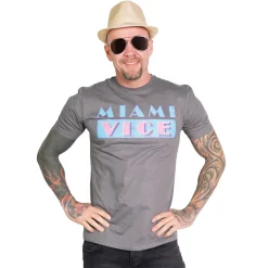 New Miami Vice Distressed logo - T-paita, harmaa Miami Vice|T-Paidat