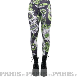 Sale Sugar skull - high waist leggingsit, vihreä Leggingsit|Pääkallokamaa