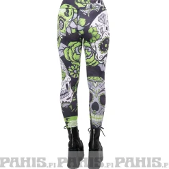 Sale Sugar skull - high waist leggingsit, vihreä Leggingsit|Pääkallokamaa