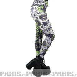 Sale Sugar skull - high waist leggingsit, vihreä Leggingsit|Pääkallokamaa