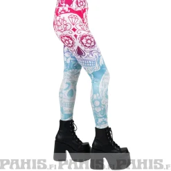 Sale Sugar skull - high waist leggingsit, pinkki-sininen Leggingsit|Hippikamaa
