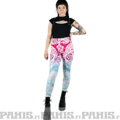 Sale Sugar skull - high waist leggingsit, pinkki-sininen Leggingsit|Hippikamaa