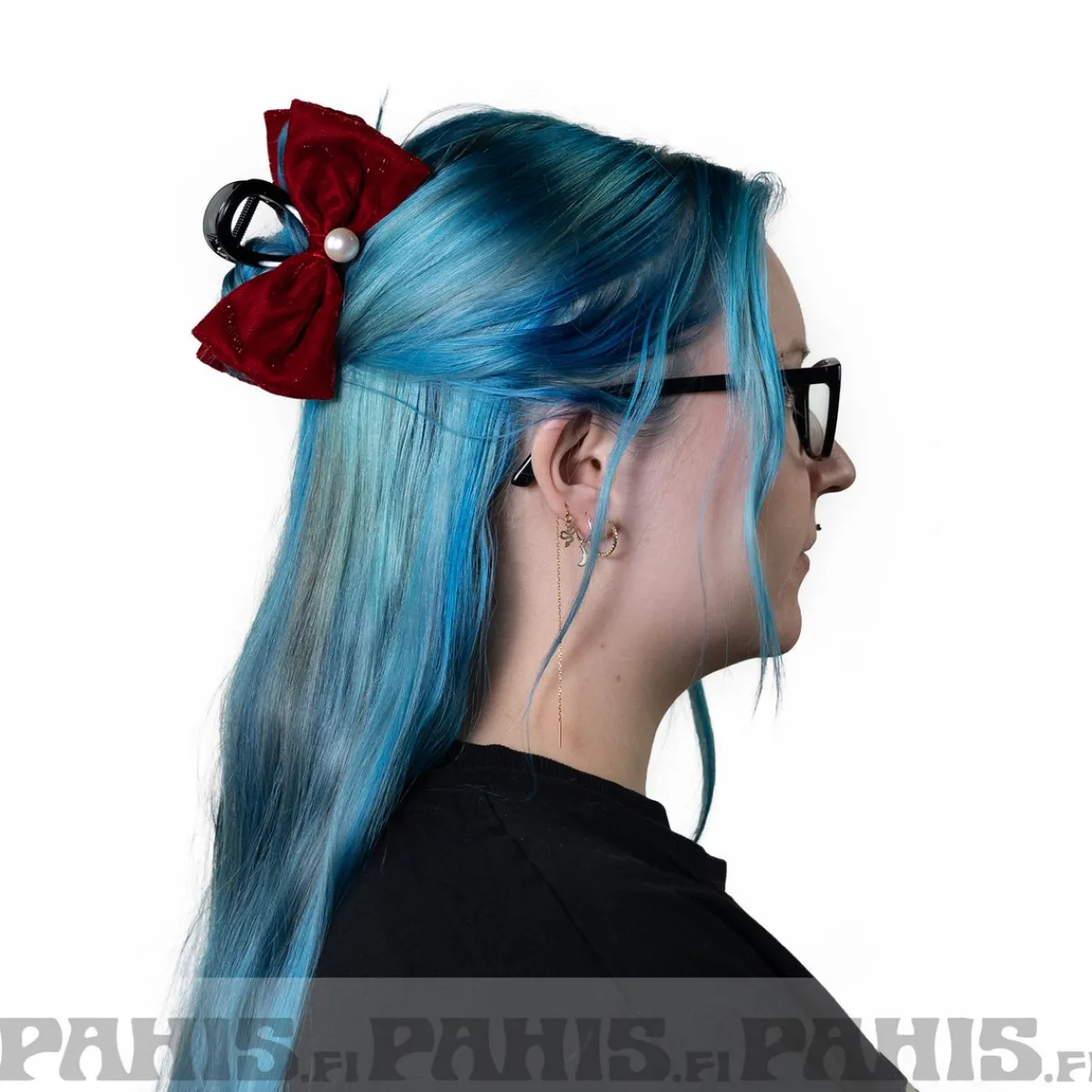 Rusetti ja helmi hiusklipsi 8cm, eri värejä Rockabilly|Hiuskoristeet