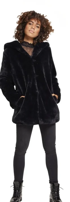 Clearance Hooded Teddy - Naisten välikausitakki, musta Takit|Urban Wear Katukamaa